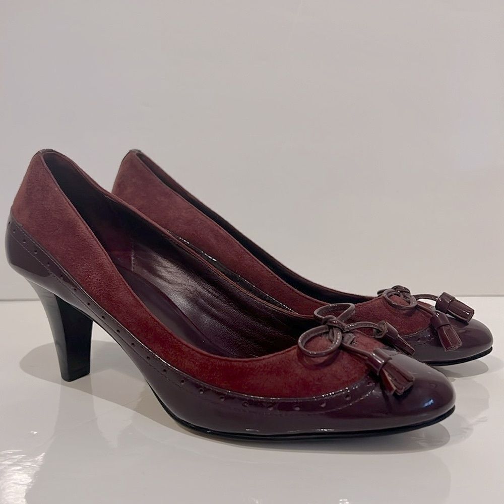 Cole Haan Burgundy Suede/Patent Leather Heeled Shoes Size 7